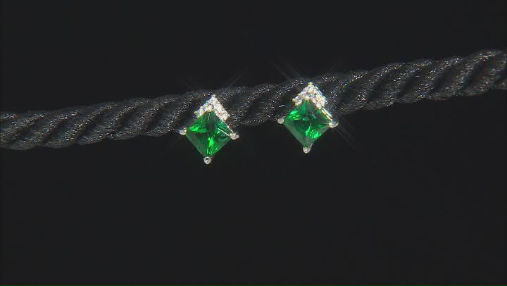 Green Lab Created Emerald Rhodium Over Silver Stud Earrings 0.98ctw Video Thumbnail