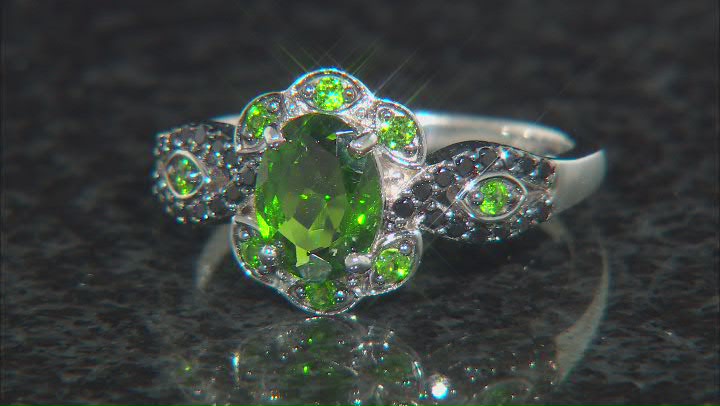 Green Chrome Diopside Rhodium Over Sterling Silver Ring 1.26ctw Video Thumbnail