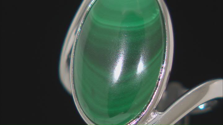 Green Malachite Rhodium Over Sterling Silver Bypass Solitaire Ring Video Thumbnail