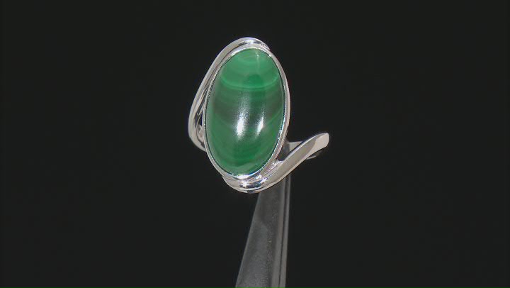 Green Malachite Rhodium Over Sterling Silver Bypass Solitaire Ring Video Thumbnail