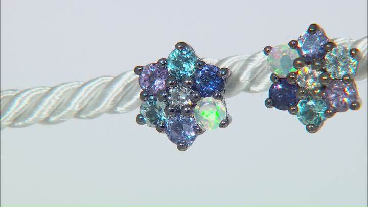Multicolor Multi-Gem Black Rhodium Over Sterling Silver Stud Earrings 1.29ctw Video Thumbnail