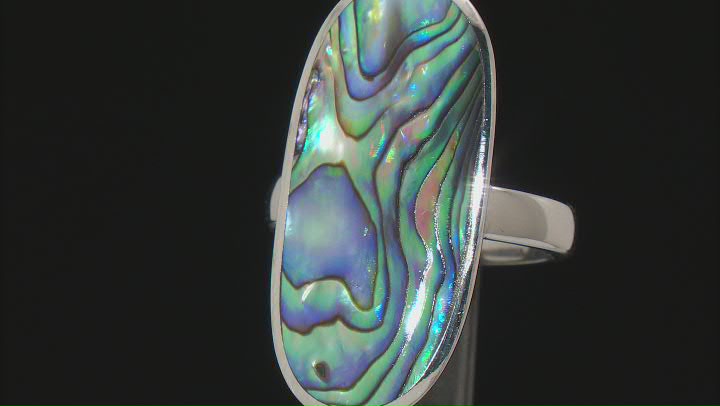 Multicolor Abalone Shell Rhodium Over Sterling Silver Solitaire Ring Video Thumbnail