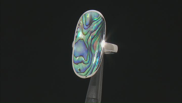 Multicolor Abalone Shell Rhodium Over Sterling Silver Solitaire Ring Video Thumbnail
