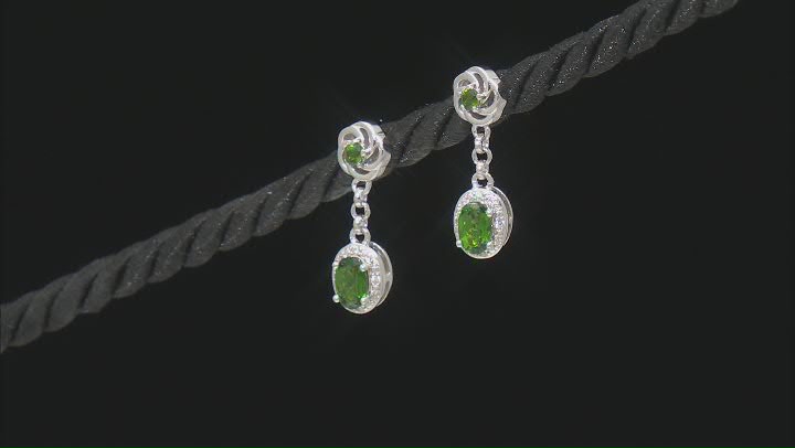 Green Chrome Diopside Rhodium Over Silver Dangle Earrings 1.06ctw Video Thumbnail