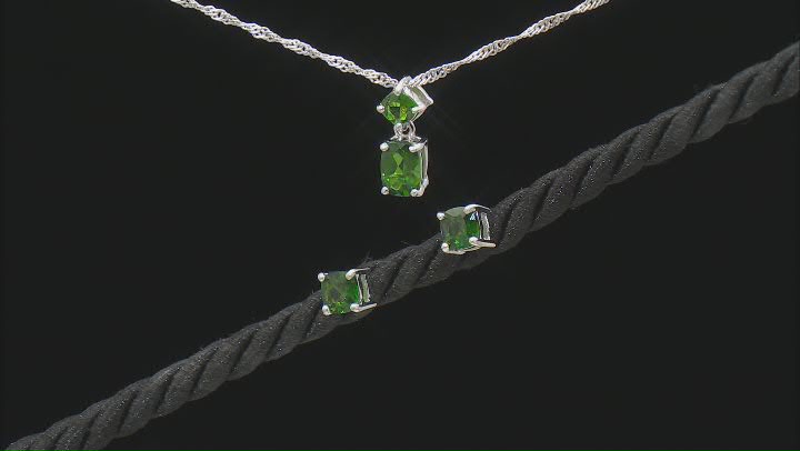 Green Chrome Diopside Rhodium Over Silver Earrings And Pendant With Chain Set 1.98ctw Video Thumbnail