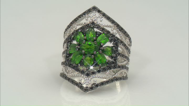 Green Chrome Diopside Rhodium Over Sterling Silver Ring 2.79ctw Video Thumbnail