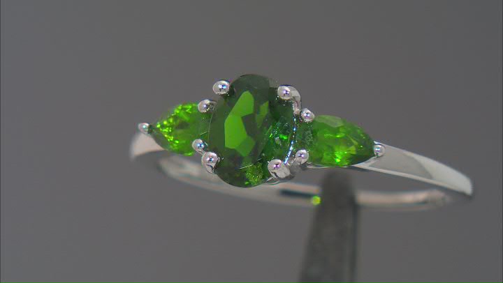 Green Chrome Diopside Rhodium Over Sterling Silver 3-Stone Ring 1.07ctw Video Thumbnail