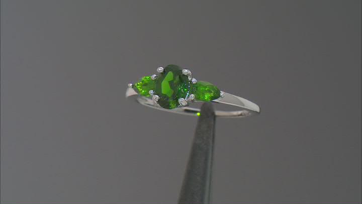 Green Chrome Diopside Rhodium Over Sterling Silver 3-Stone Ring 1.07ctw Video Thumbnail