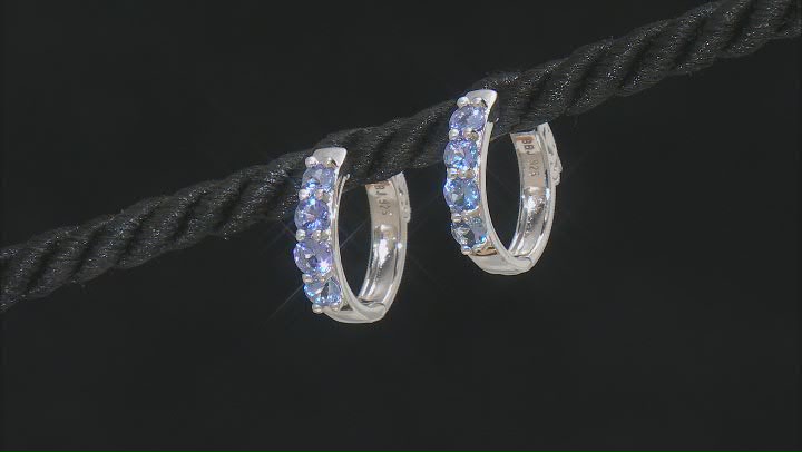 Blue Tanzanite Rhodium Over Sterling Silver Hoop Earrings 1.29ctw Video Thumbnail