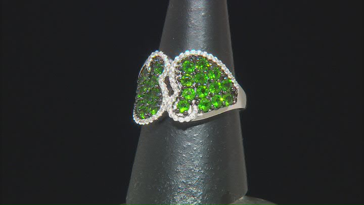 Green Chrome Diopside With White Zircon Rhodium Over Sterling Silver Ring 1.93ctw Video Thumbnail
