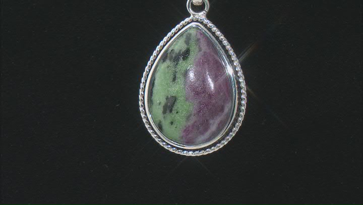 Multicolor Ruby-in- Zoisite Sterling Silver Solitaire Pendant with Chain Video Thumbnail