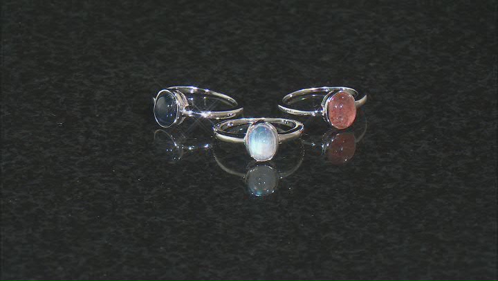 Blue Star Sapphire Rhodium Over Silver Ring Set Video Thumbnail