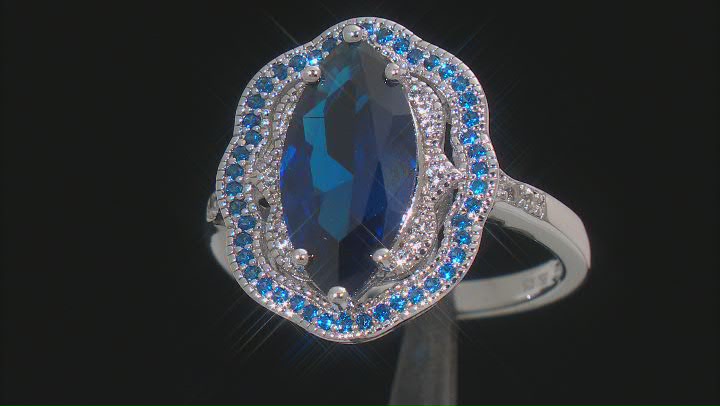 Blue Lab Created Spinel Rhodium Over Sterling Silver Ring 3.72ctw Video Thumbnail