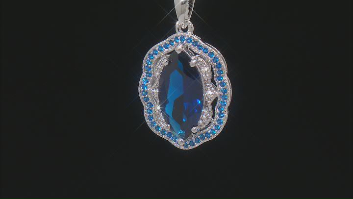 Blue Lab Created Spinel Rhodium Over Silver Pendant with Chain 3.64ctw Video Thumbnail