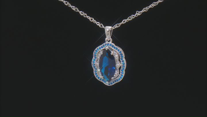 Blue Lab Created Spinel Rhodium Over Silver Pendant with Chain 3.64ctw Video Thumbnail