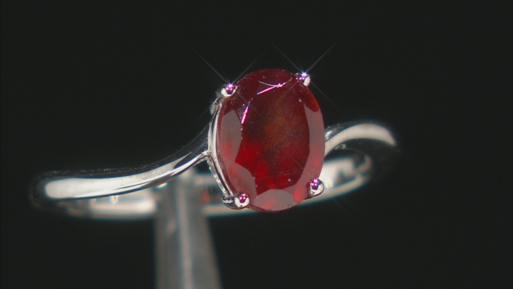 Red Hessonite Rhodium Over Sterling Silver Solitaire Ring Video Thumbnail
