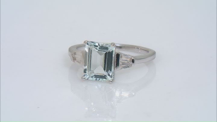 Blue Aquamarine Rhodium Over Sterling Silver Ring 1.97ctw Video Thumbnail