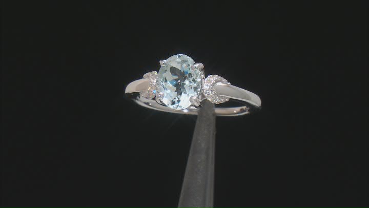 Blue Aquamarine Rhodium Over Sterling Silver Ring 1.44ctw Video Thumbnail