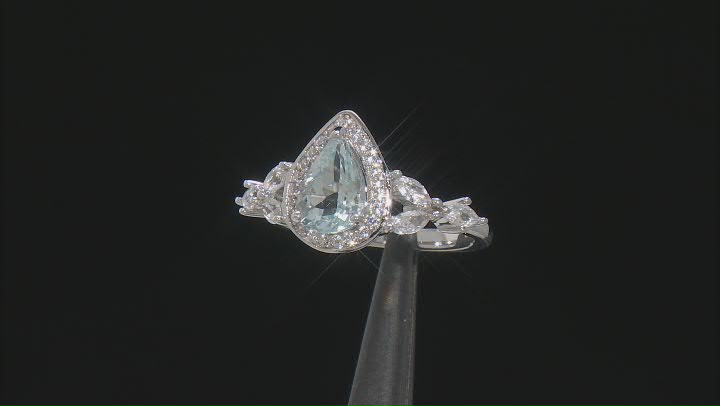 Blue Aquamarine Rhodium Over Sterling Silver Ring with band 2.07ctw Video Thumbnail