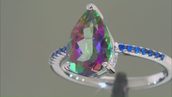 Green Mystic Fire® Topaz Rhodium Over Sterling Silver Ring 3.15ctw Video Thumbnail