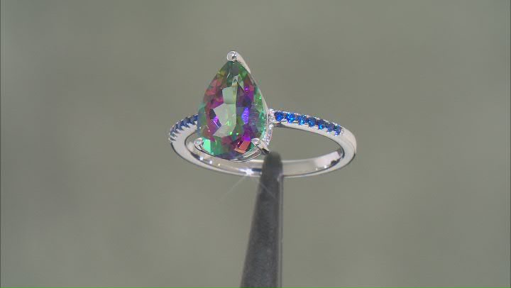 Green Mystic Fire® Topaz Rhodium Over Sterling Silver Ring 3.15ctw Video Thumbnail