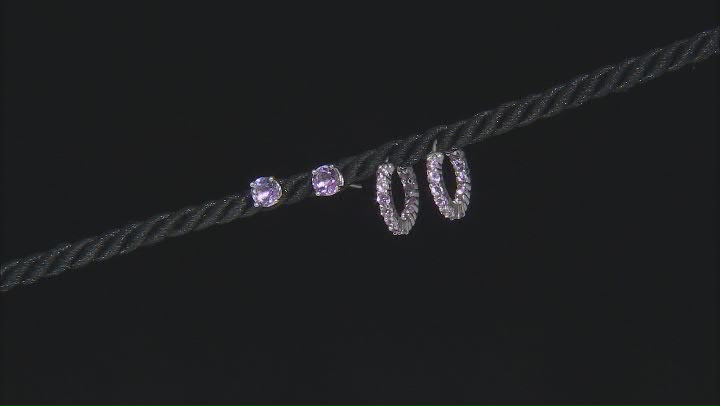 Purple Amethyst Rhodium Over Sterling Silver Studs And Hoop Earrings Set 2.66ctw Video Thumbnail