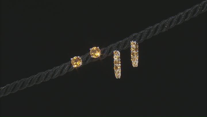 Yellow Citrine Rhodium Over Sterling Silver Studs And Hoop Earrings Set 2.24ctw Video Thumbnail