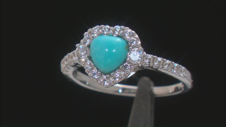 Blue Sleeping Beauty Turquoise Rhodium Over Silver Ring 0.55ctw Video Thumbnail