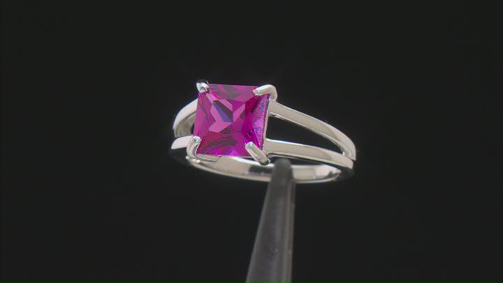Pink Lab Created Sapphire Rhodium Over Sterling Silver Solitaire Ring 2.36ct Video Thumbnail
