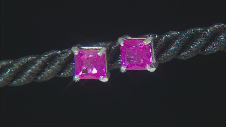 Pink Lab Created Sapphire Rhodium Over Sterling Silver Stud Earrings 2.00ctw Video Thumbnail