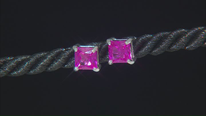 Pink Lab Created Sapphire Rhodium Over Sterling Silver Stud Earrings 2.00ctw Video Thumbnail