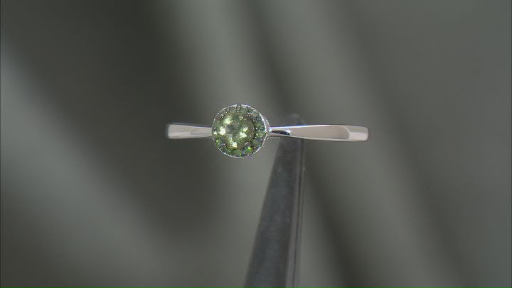 Green Moldavite Rhodium Over Silver Halo Ring 0.24ctw Video Thumbnail