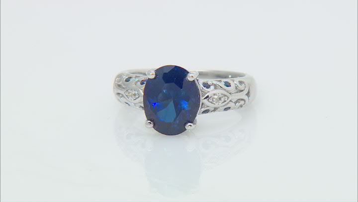Blue Lab Created Sapphire Rhodium Over Sterling Silver Ring 2.64ctw Video Thumbnail
