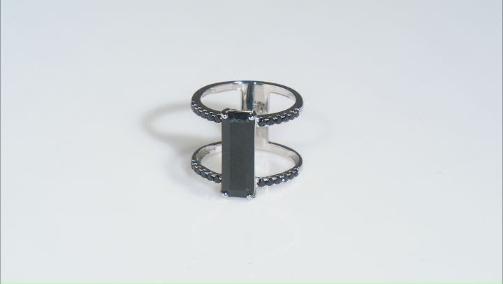 Black Spinel Rhodium Over Silver Elongated Ring 3.64ctw Video Thumbnail