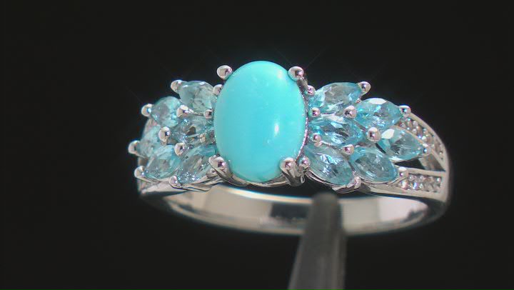 Blue Sleeping Beauty Turquoise Rhodium Over Silver Ring 1.03ctw Video Thumbnail