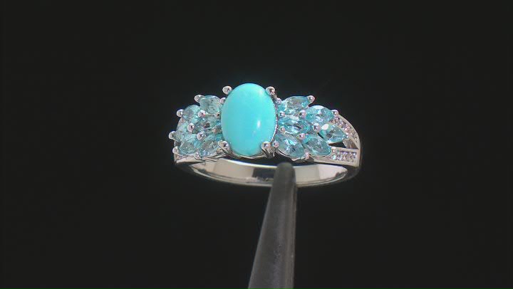 Blue Sleeping Beauty Turquoise Rhodium Over Silver Ring 1.03ctw Video Thumbnail