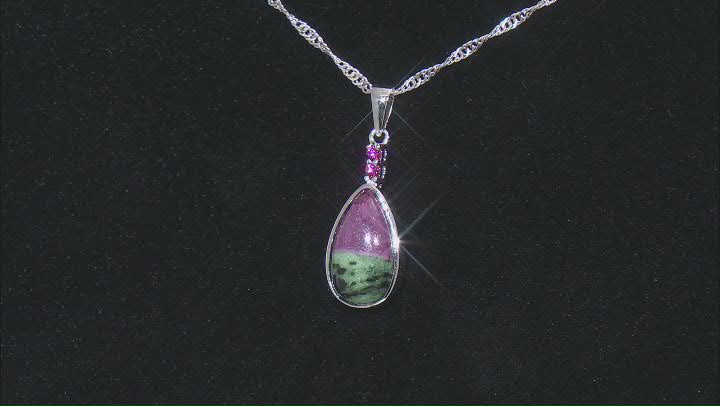 Multicolor Ruby-In-Zoisite Rhodium Over Sterling Silver Pendant Chain 0.06ctw Video Thumbnail