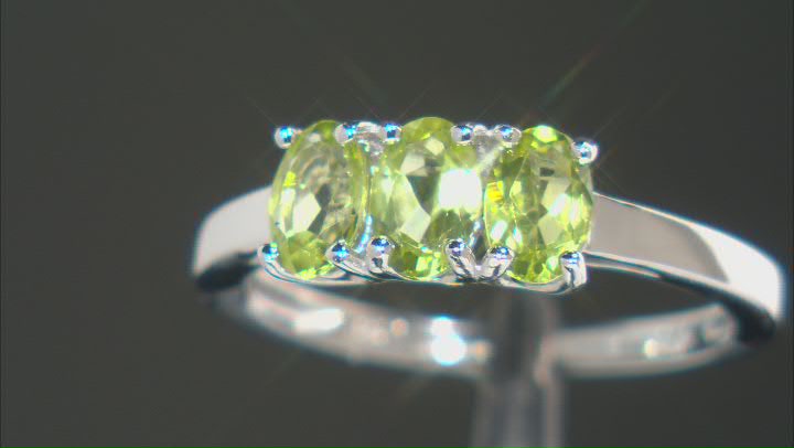 Green Peridot Rhodium Over Sterling Silver 3-Stone Ring 1.26ctw Video Thumbnail