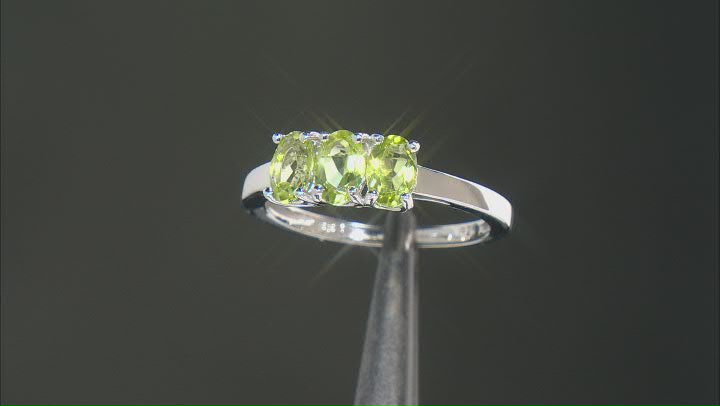 Green Peridot Rhodium Over Sterling Silver 3-Stone Ring 1.26ctw Video Thumbnail