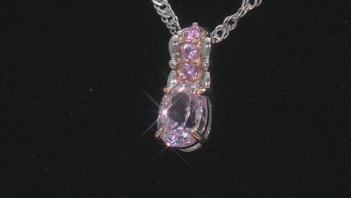 Pink Kunzite Rhodium Over Silver Two-Tone Pendant With Chain 1.08ctw Video Thumbnail