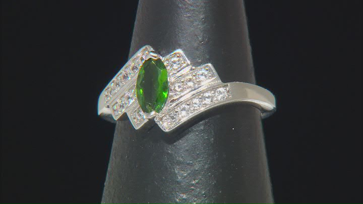 Green Chrome Diopside Rhodium Over Sterling Silver Ring 0.77ctw Video Thumbnail