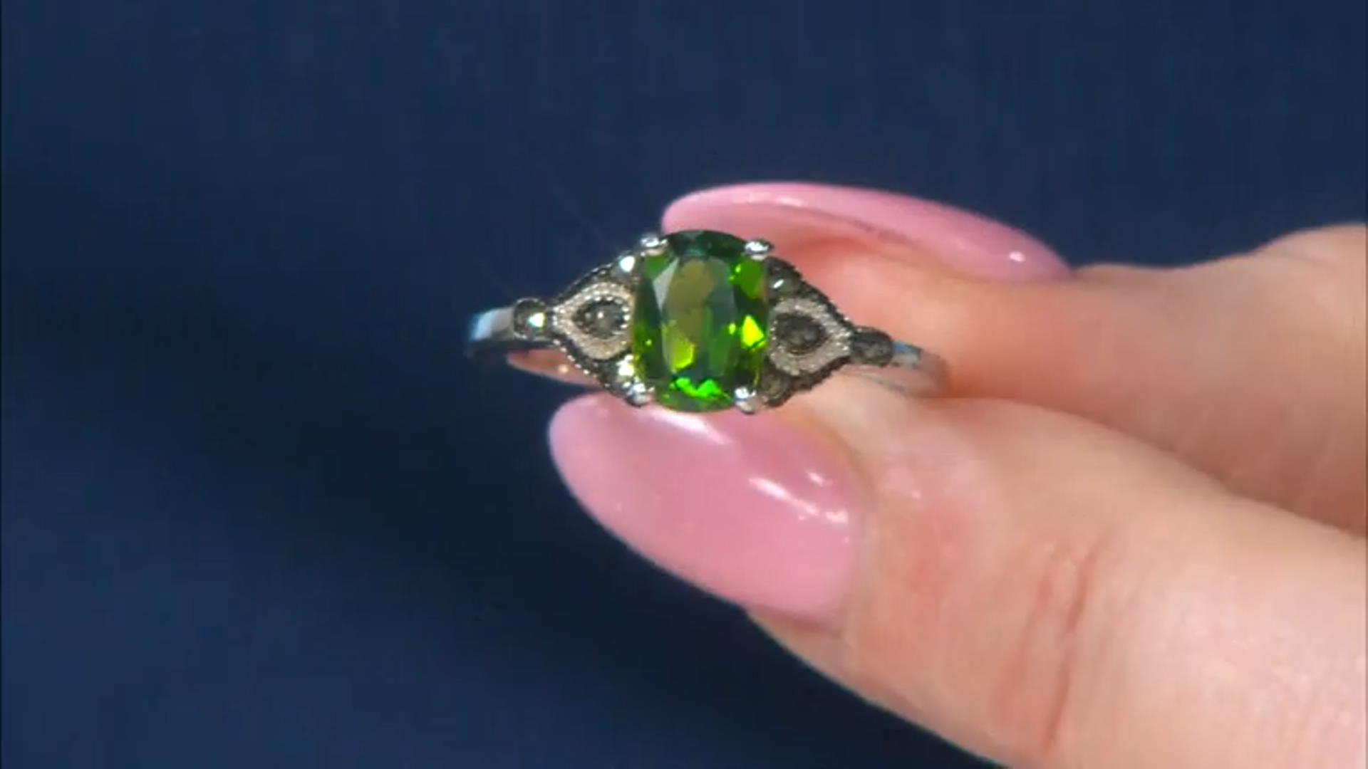 Green Chrome Diopside Rhodium Over Sterling Silver Ring 1.22ctw Video Thumbnail
