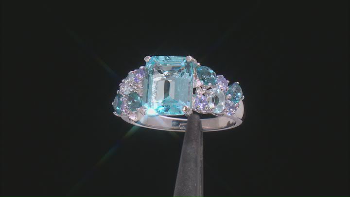 Sky Blue Topaz Rhodium Over Sterling Silver Ring 4.89ctw Video Thumbnail