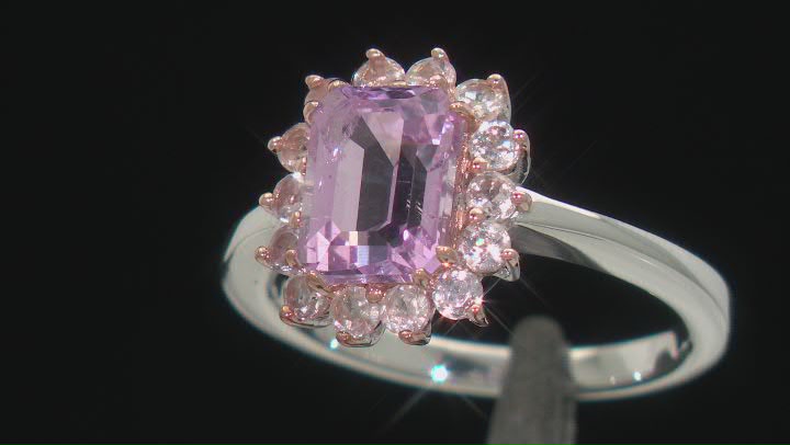 Pink Kunzite With Color Shift Garnet Rhodium Over Sterling Silver Ring 2.35ctw Video Thumbnail