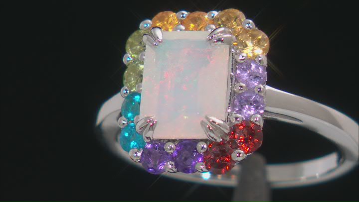 Multicolor Ethiopian Opal Rhodium Over Sterling Silver Ring 1.95ctw Video Thumbnail