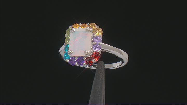 Multicolor Ethiopian Opal Rhodium Over Sterling Silver Ring 1.95ctw Video Thumbnail