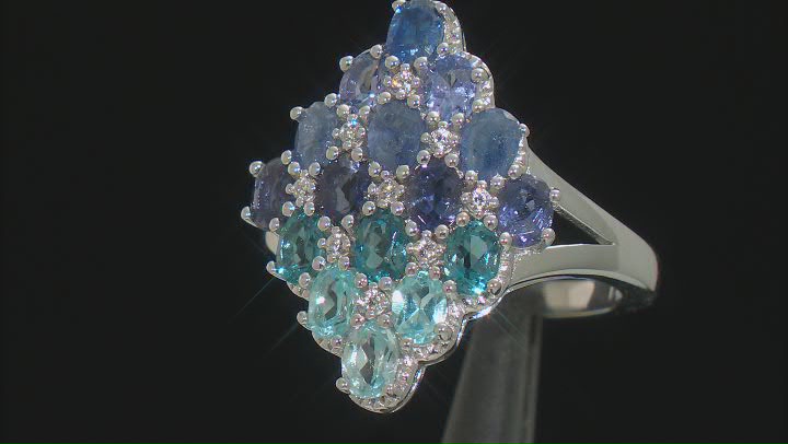 Blue Mahaleo(R) Sapphire Rhodium Over Sterling Silver Ring 2.63ctw Video Thumbnail