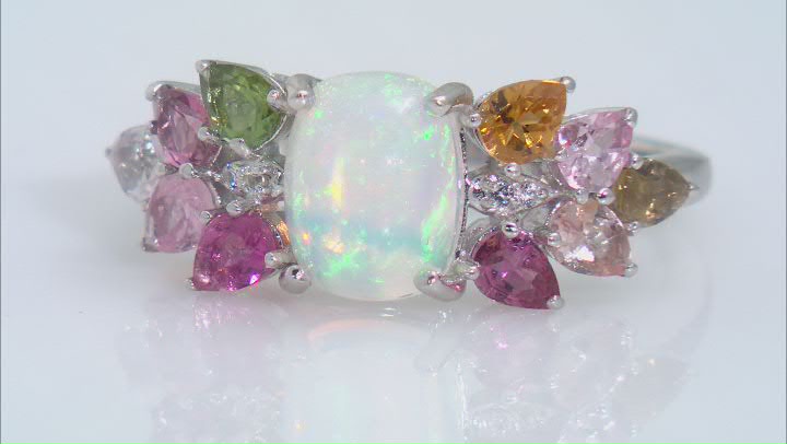 Multi-color Ethiopian Opal Rhodium Over Silver Ring 2.30ctw Video Thumbnail