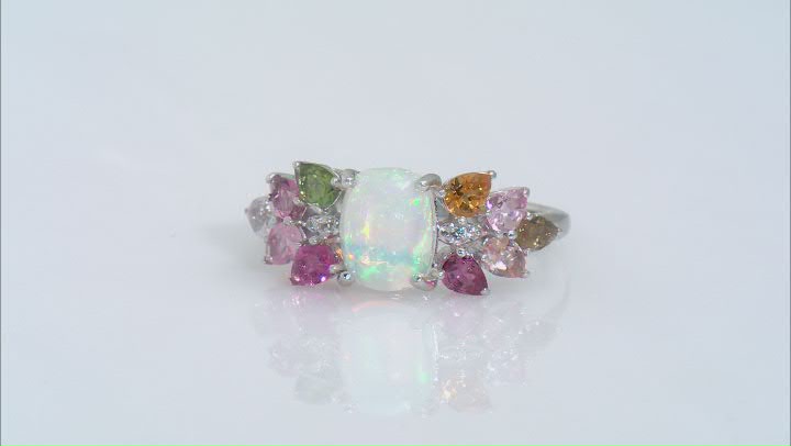 Multi-color Ethiopian Opal Rhodium Over Silver Ring 2.30ctw Video Thumbnail