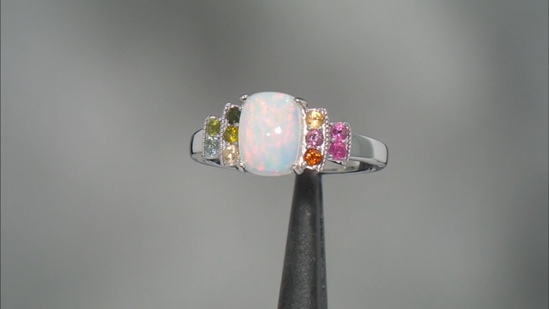 Multicolor Ethiopian Opal Rhodium Over Sterling Silver Ring 1.31ctw Video Thumbnail